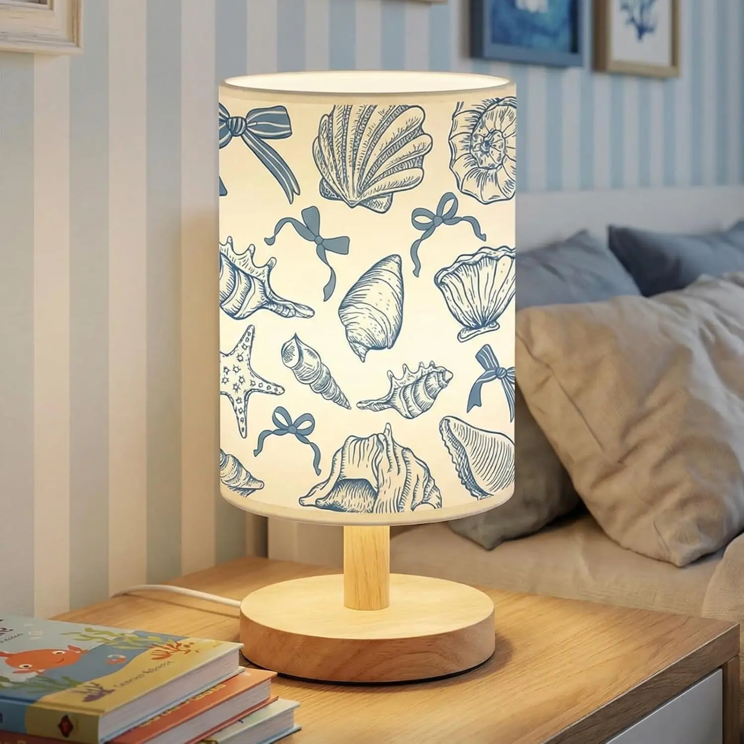 Summer Blue Ocean Table Lamp 3 Colors Dimmable Lights Beach Sea Room Bedroom Decor 11.02 x 5.12 Inch Starfish Conch Seashell Bedside Night Light for Desk Birthday Gifts