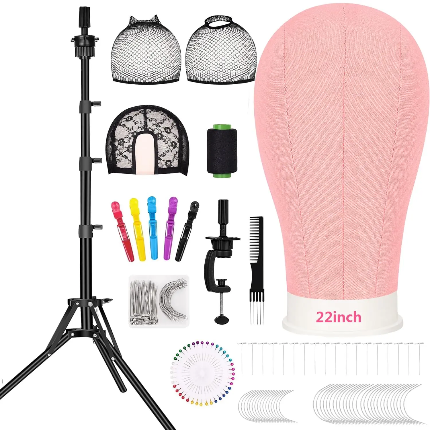 63 inches Tall Wig Stand Tripod with 22inch Mannequin , Canvas Block Wig  Included Adjustable Holder and Wig Caps Kit for Multiple wigs,  for Making Wigs, Display Styling