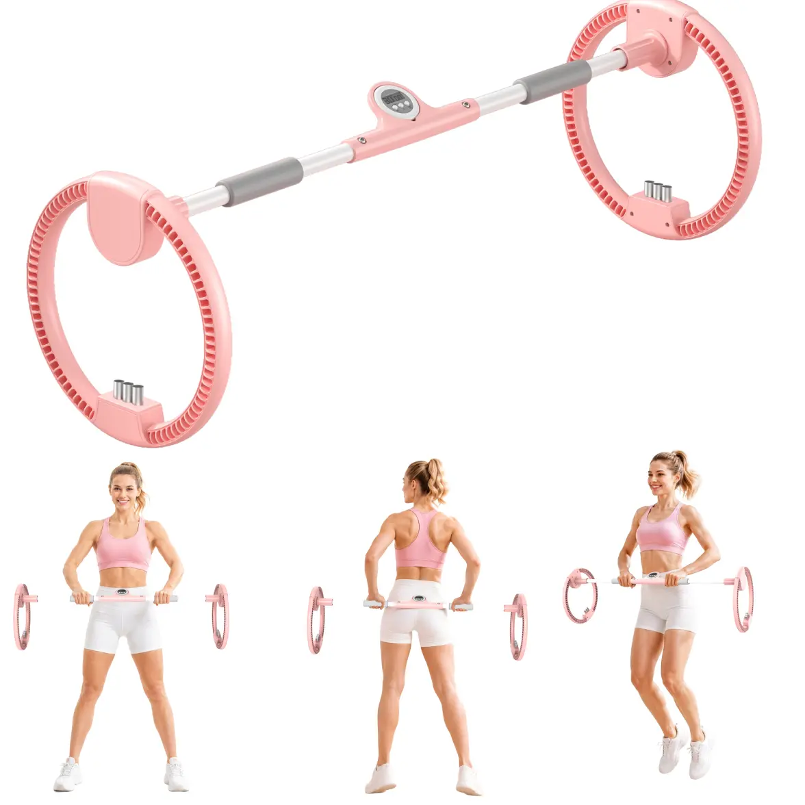 Adjustable Arm & Forearm Trainer for Women - Pink 360° Rotating Wrist Exercise Wheel with Smart Timer - Portable Upper Body Strength Equipment for Shoulders, Chest & Arms - Home Gym Fitness Gear
