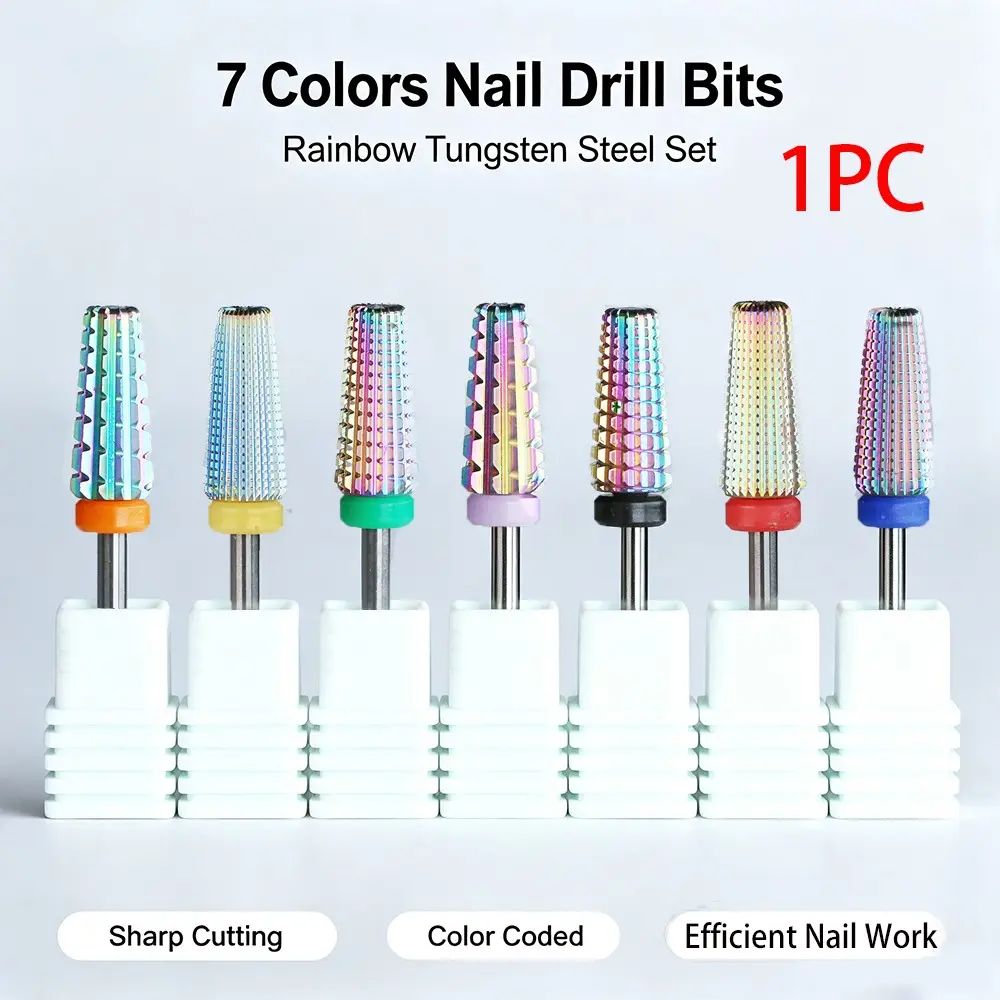 1pc Gradient Color Tungsten Steel Nail File Head, 5-In-1 Grinding, Peeling, Unpolishing, Ideal for Studio, Salon, DIY
