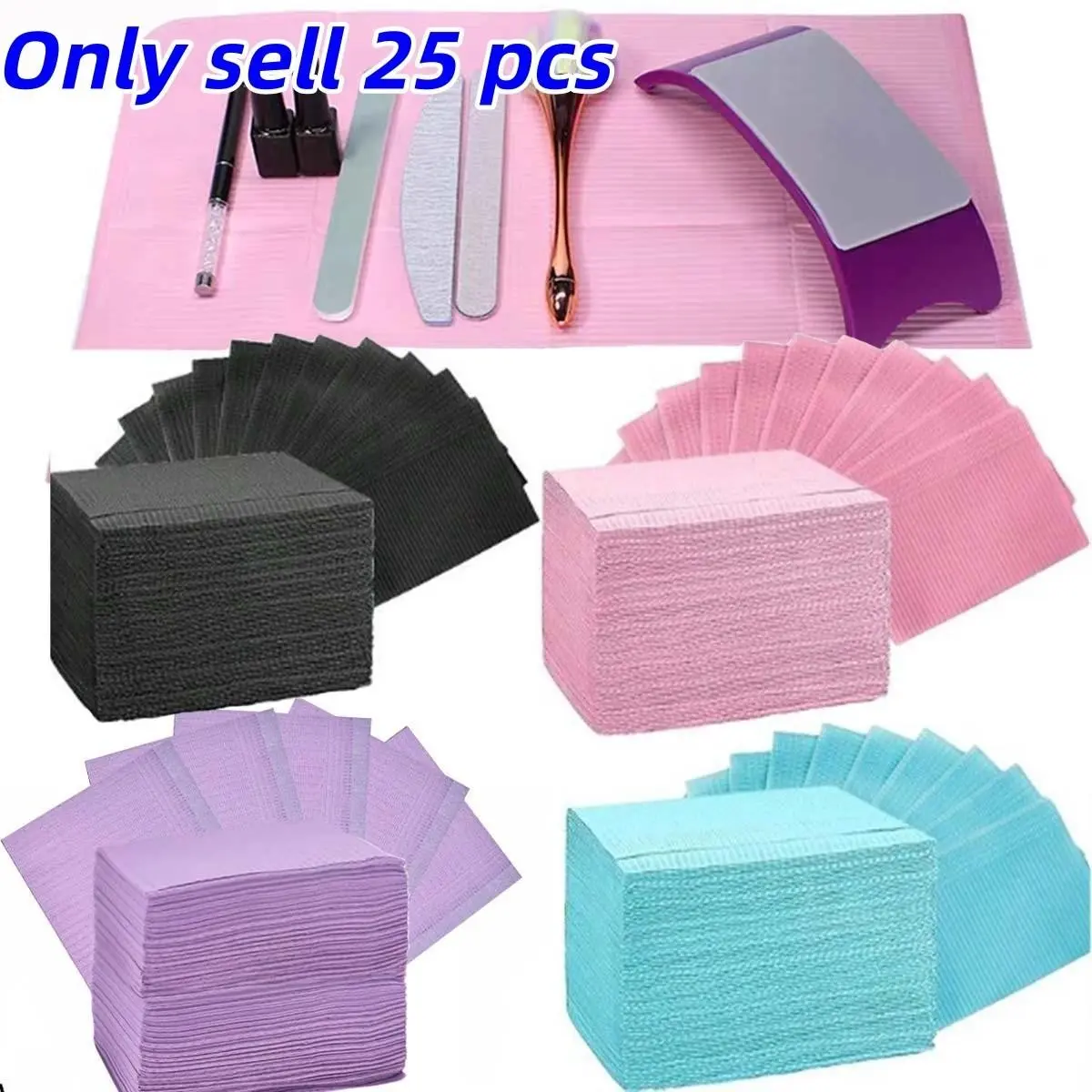 25pcs Waterproof Foldable Cleaning Pads, Disposable Nail Art Table Mats, Tattoo Cleanup Tools, One-Time Use Beauty Supplies
