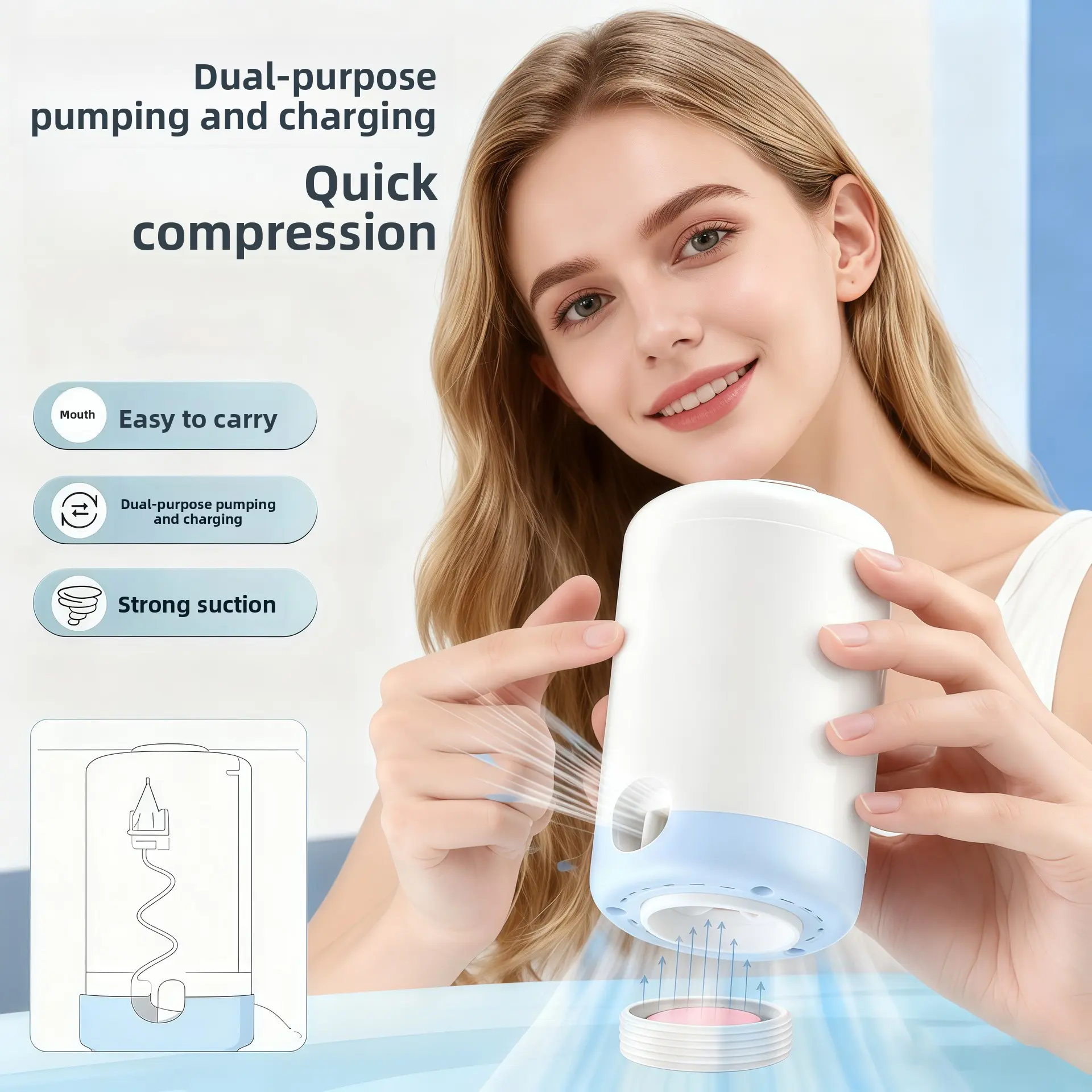 Wireless Mini Electric Vacuum Pump Dual Use Inflate Deflate Portable Air Suction Pump For Clothes Compression Storage Bags Outdoor Camping Float Pool Toy Inflatable