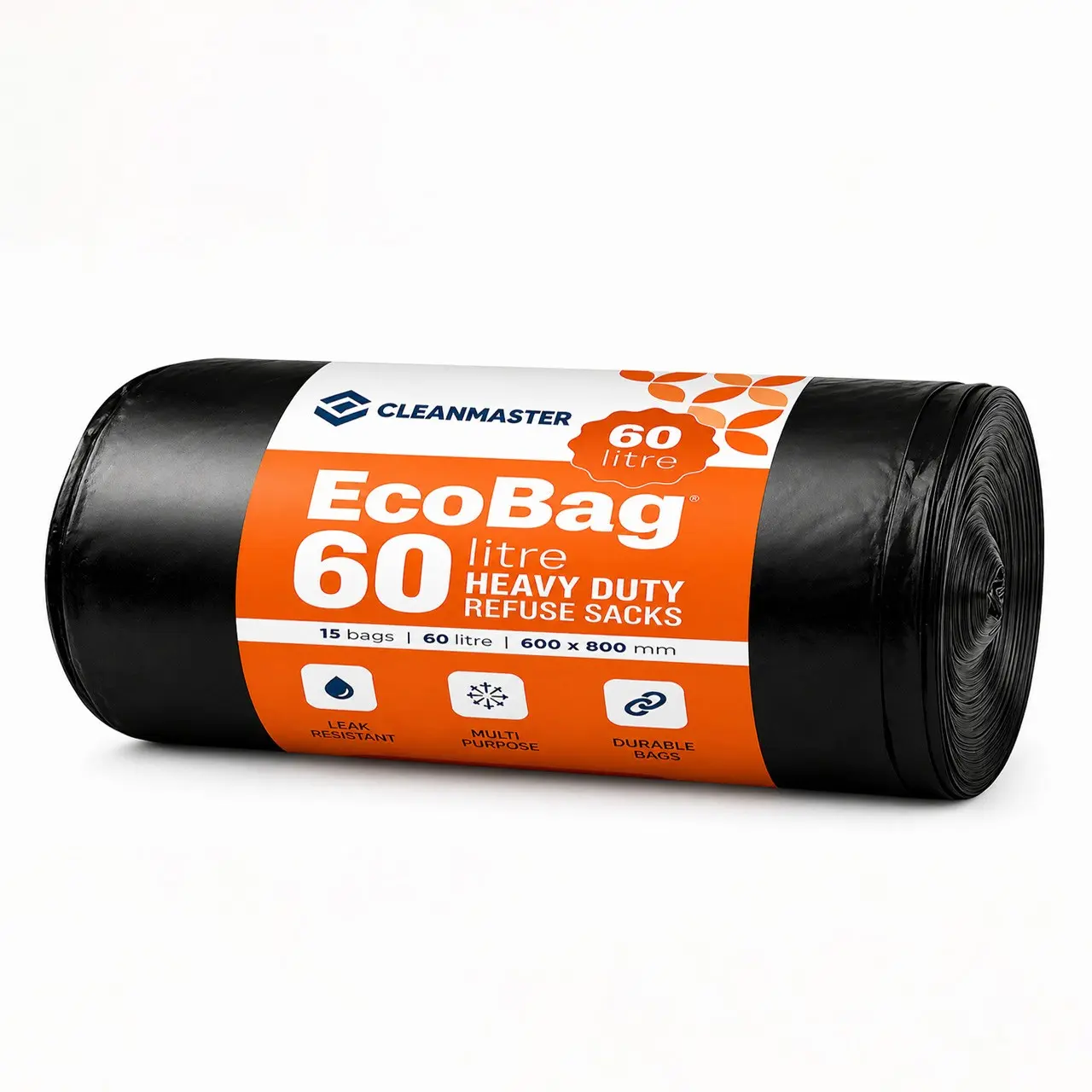 15-Pack Extra Durable 60L Trash Bags (35 Microns), Recyclable Leak-Proof Garbage Bags, Ideal for Home and Commercial Use