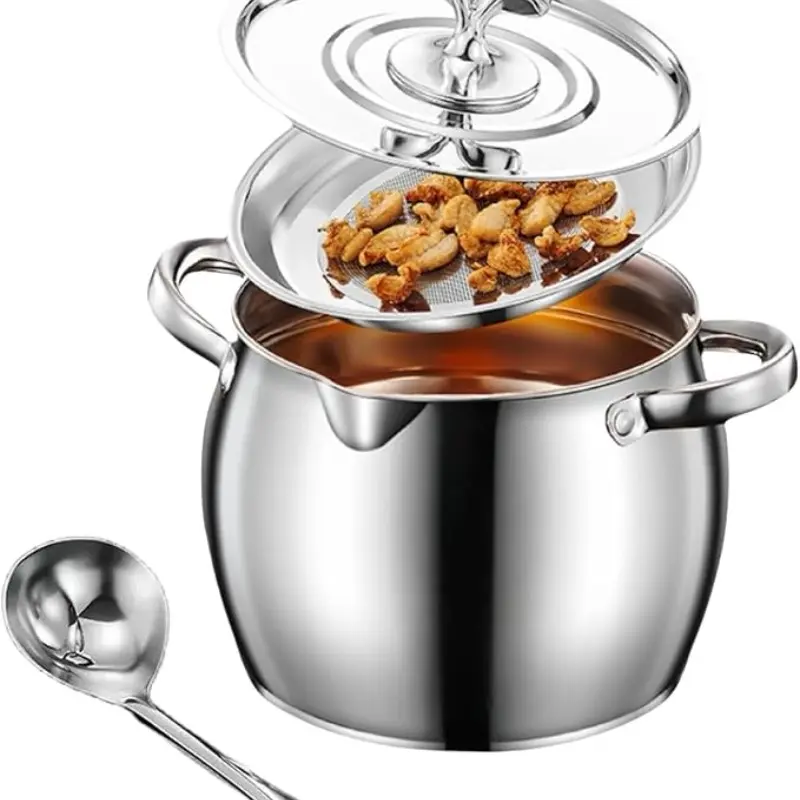 118oz Stainless Steel Jumbo Bacon Grease Container with Removable Strainer, Grease Spoon and Dust-proof Lid, Kitchen Filter Pot for Storing Fat, Bacon Drippings, Lard and Ghee oil