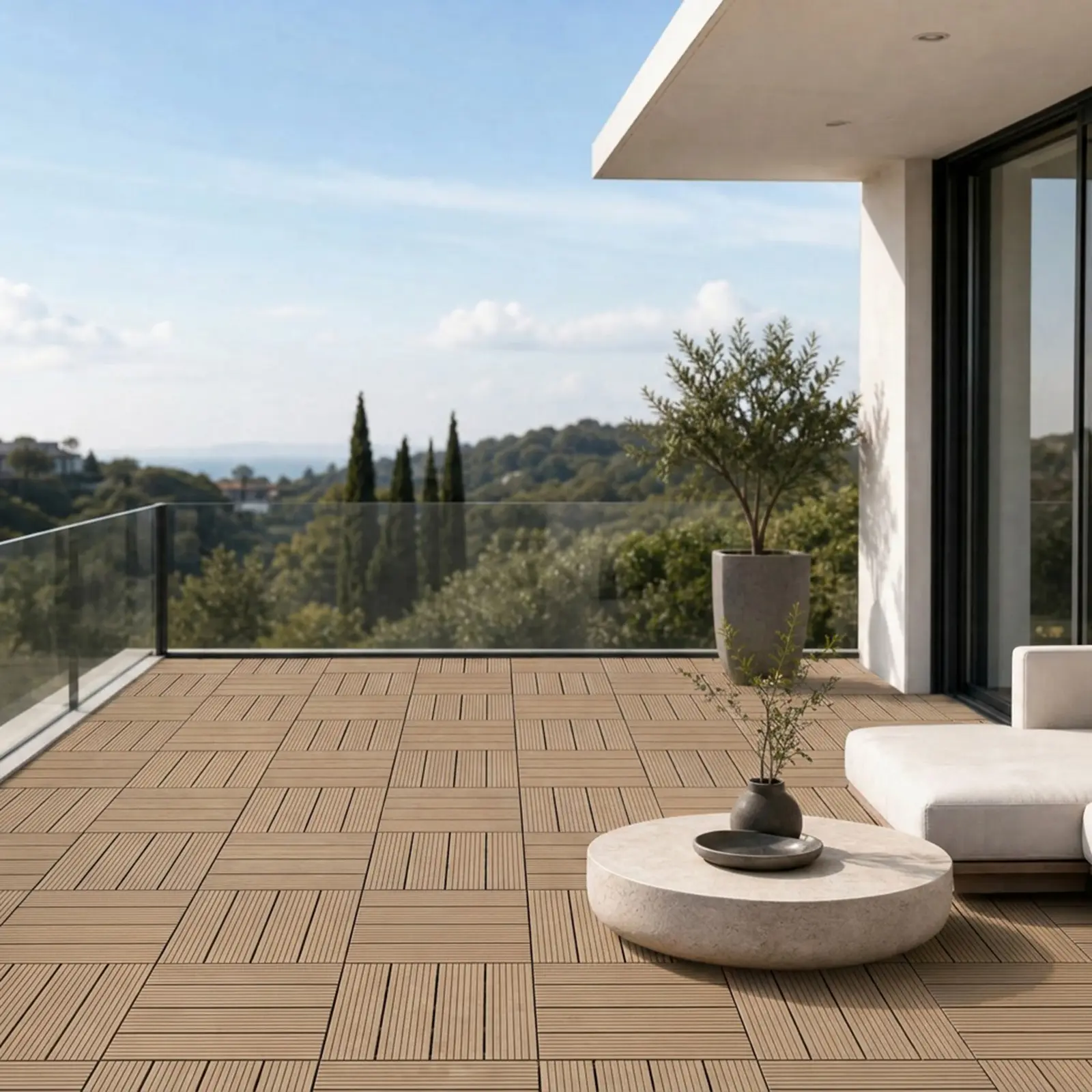【Garvee】 10-Pack Gray Interlocking Deck Tiles, 12x12 Inch Snap-Together WPC Outdoor Flooring for Balcony Patio Poolside Garden, DIY Waterproof Composite Deck Boards