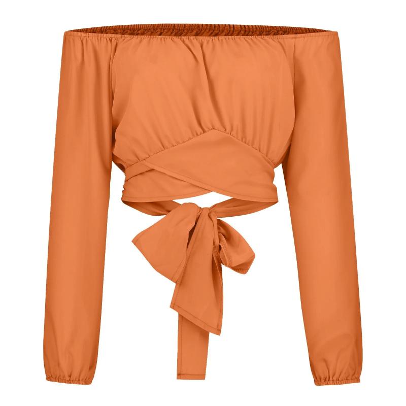 Aria Muse Women Sexy Off Shoulder Blouse Chic and Elegant Printing Lantern Long Sleeve Lace Up Bow Cropped Tops Casual Slim Shirts 2026