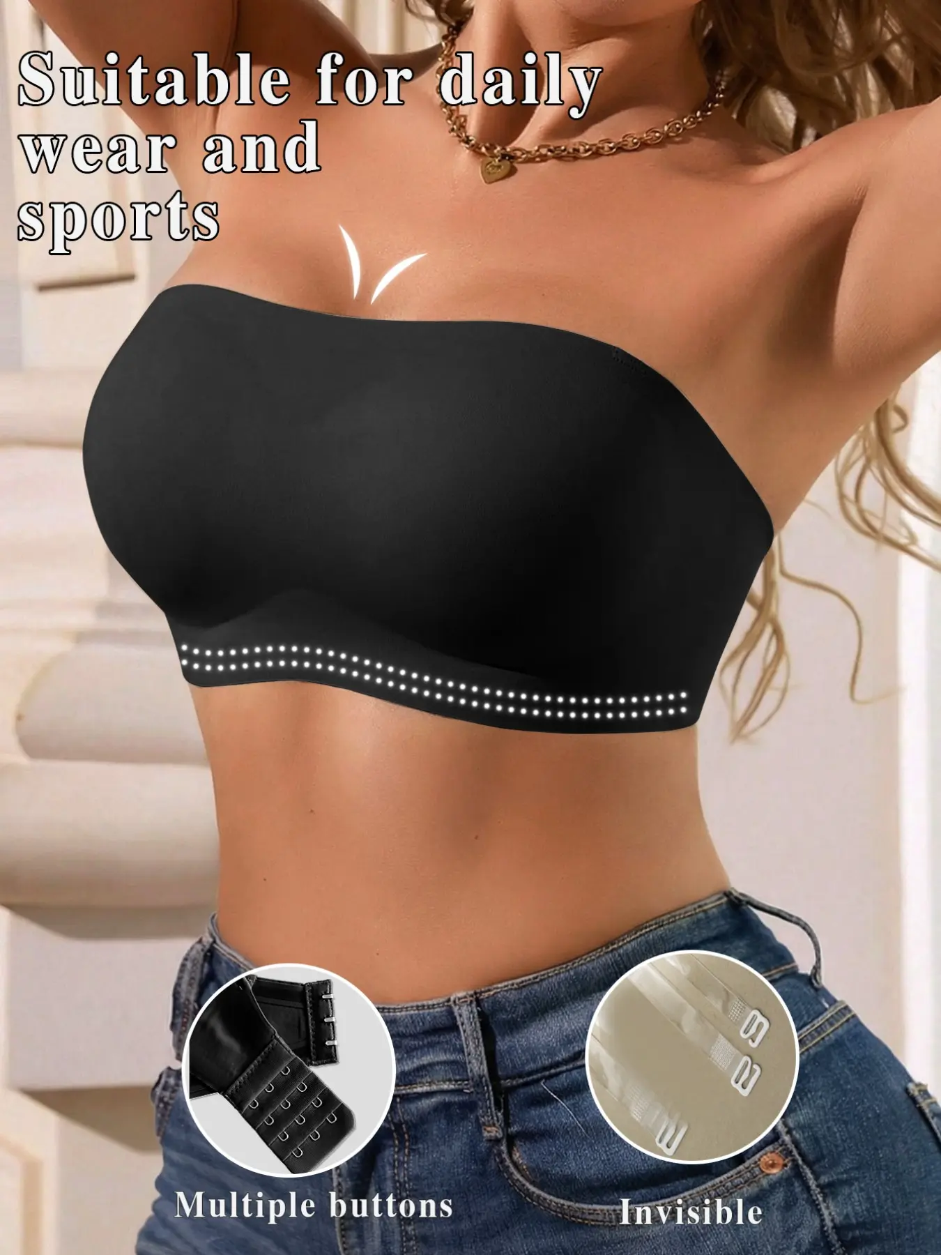 Single Piece Wide Strap Backless Bra, Transparent Invisible Shoulder Straps, Wireless Bralette, Medium Support, All Seasons