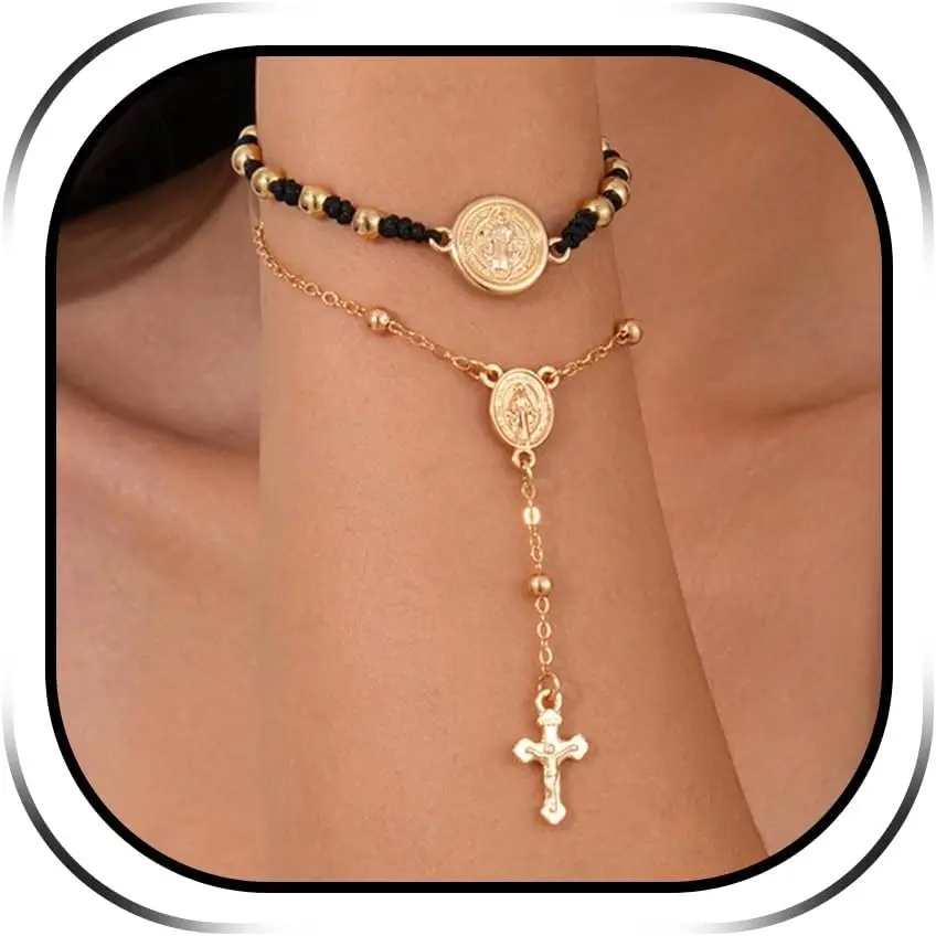 Rosary Hand Chain Bracelet for Women  Ring Bracelet Religious Christian Birthday  Gifts for Women Men