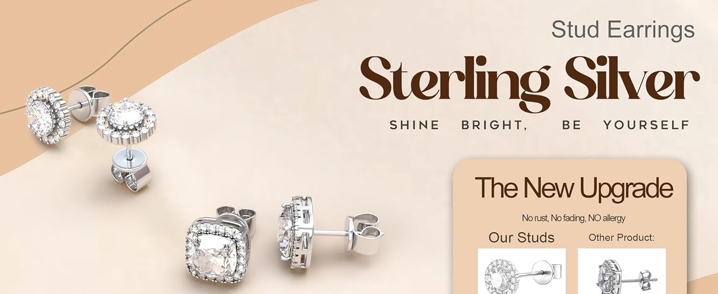 Trendy 4 Pairs Sterling Silver CZ Stud Earrings for Women 14K Gold Plated Brilliant Celtic Heart Big Stud Earrings Set Cubic Zirconia Earrings Studs for Sensitive Ear