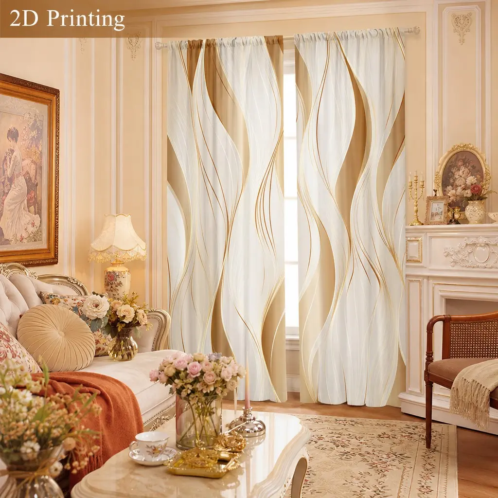 2-piece elegant wave-patterned curtains in semi-lightproof polyester, perfect for unique home decor in living rooms, bedrooms, and dining rooms, Home Decoration Curtain, Window Curtain, Window Drapes, Home Decorative Curtain