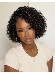 Pixie Cut Wig Human Hair Short Curly Front Human Hair Wigs for Black Women, Natural Black Color Layered Breathable Pixie Wig