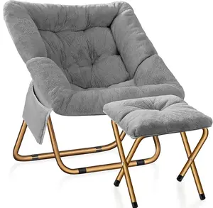 Comfy Saucer Chair, Reading Chairs for Adults, Kids,Foldable Living Room Chairs, Soft Faux Fur Lounge Chair for Bedroom，portable chair