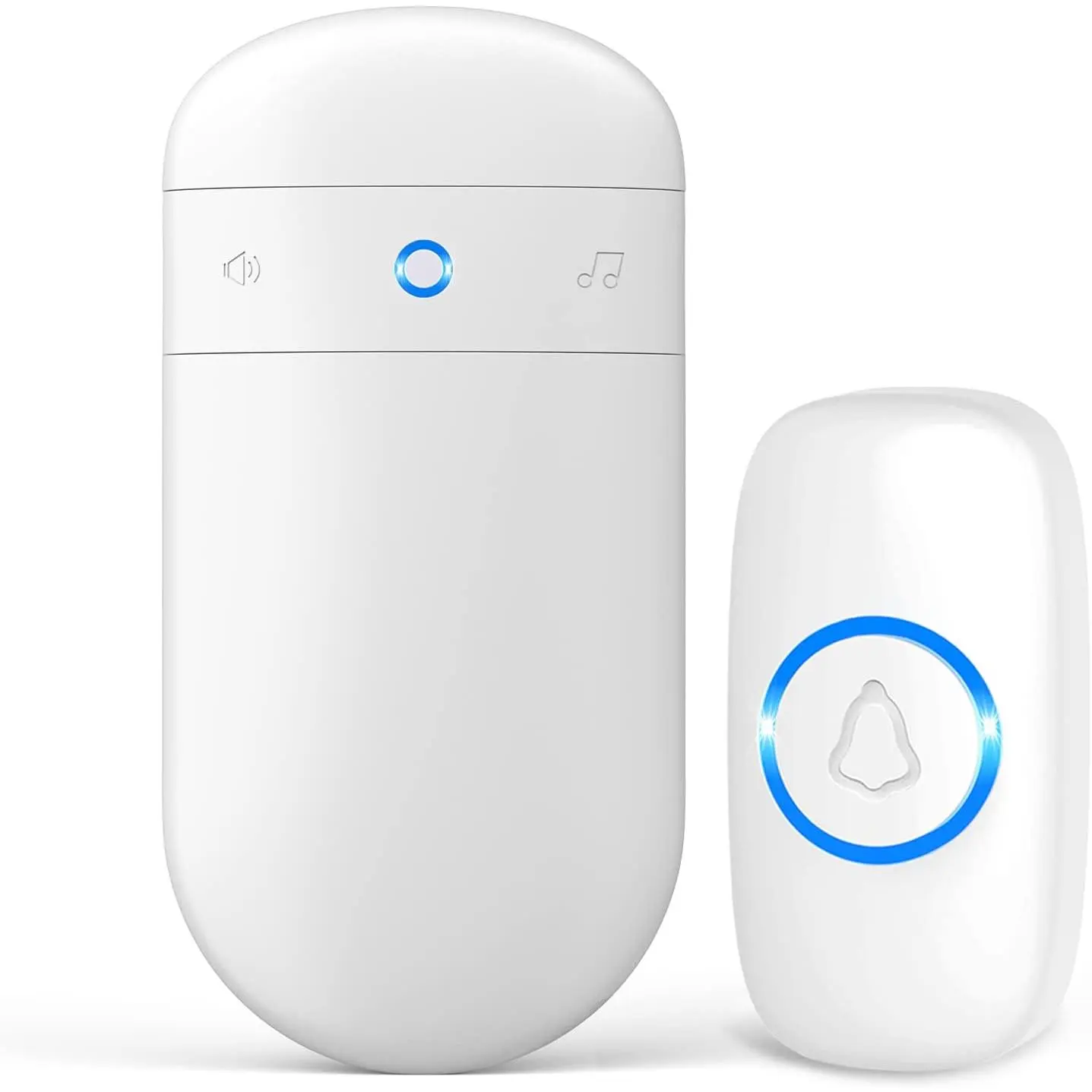 Doorbell,  Door  Over 1000ft Coverage with 2 Plug-In Receivers, 1  Push button, 52 Chimes, 110dB loud Sound Colorful LED Flash