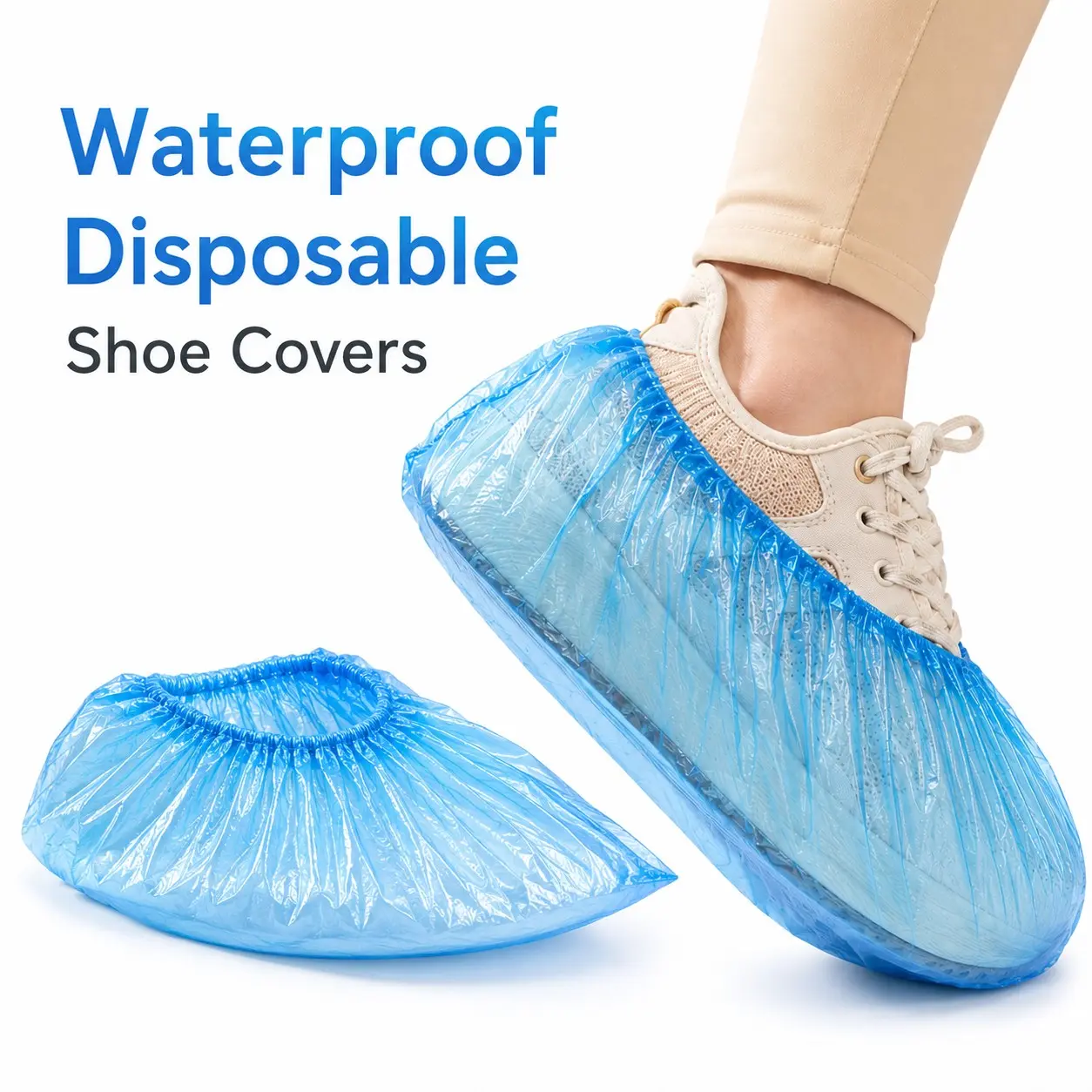 Disposable Shoe Covers Waterproof Plastic Shoe Protectors with Elastic Opening Non Slip Overshoes for Indoor Home Office