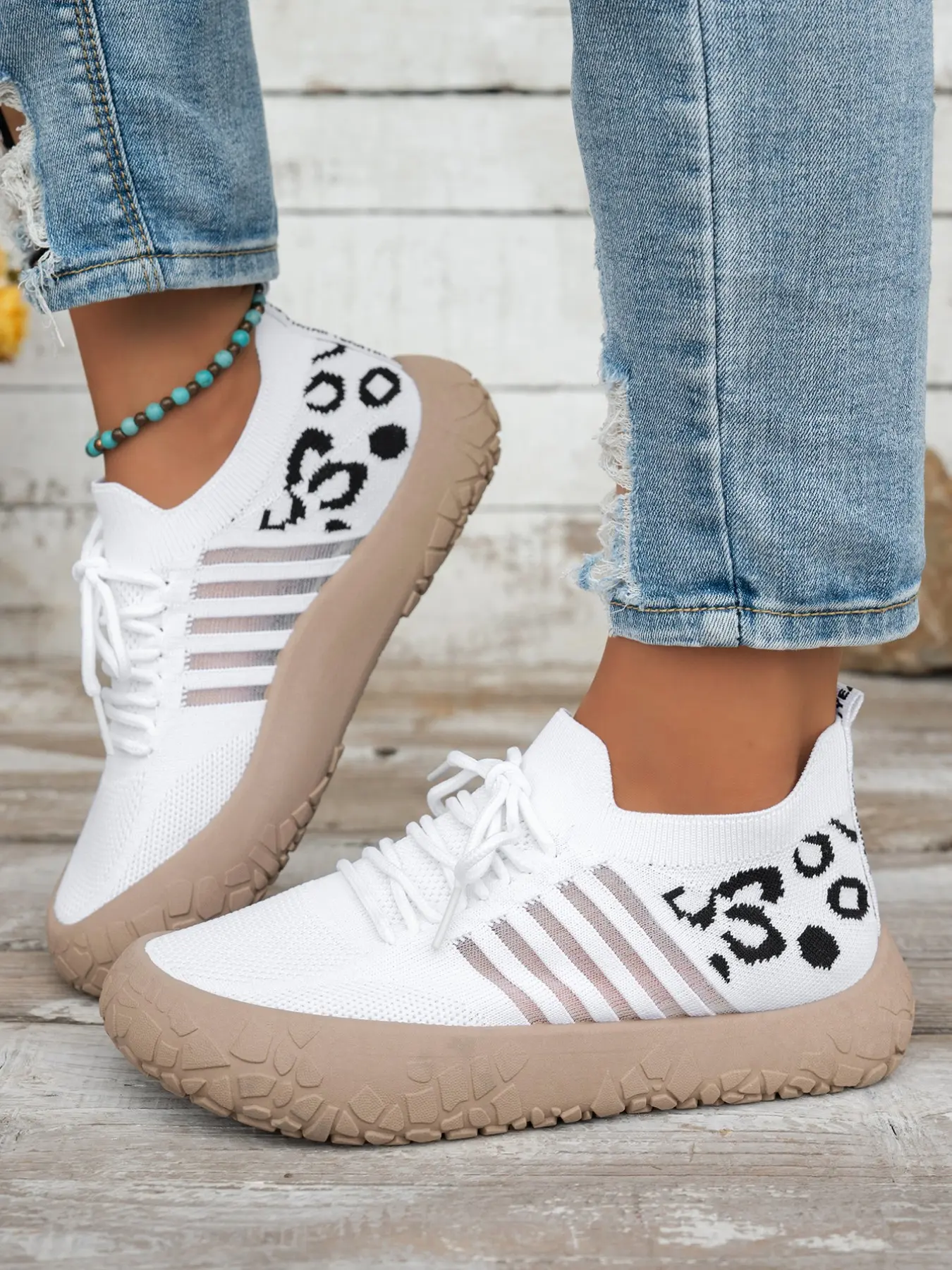 Women's New Fashion Leopard Print Casual Sneakers, Durable Thick Rubber Sole, Comfortable Breathable Textile Upper, All-Season Outdoor Shoes