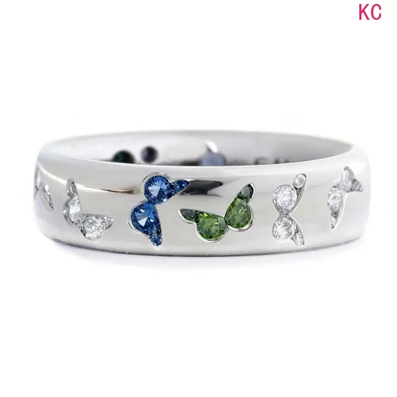 Butterfly Ring Inlaid Mixed Color Zircon, Lovely Unique Finger Jewelry For Daily Outfit Matching