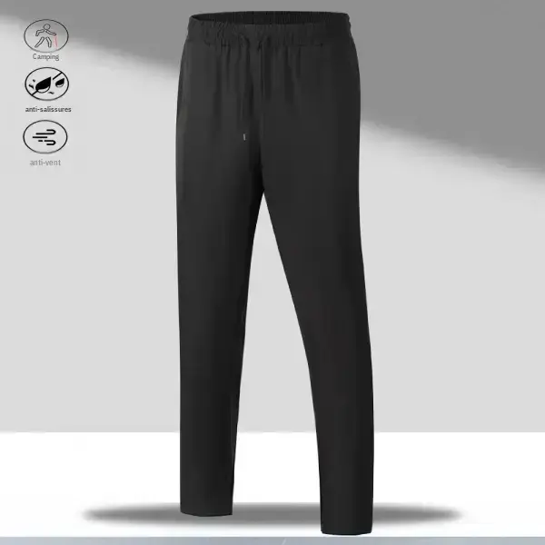 Men's Casual Ice Silk Trousers - Menswear Bottoms with Plain Drawstring, Cool Smooth Fabric, Comfortable Loose Fit, Casual Streetwear Trousers, All Purpose Pants, Cool Fabric, Adjustable Drawstring Men's Pants, Polyester