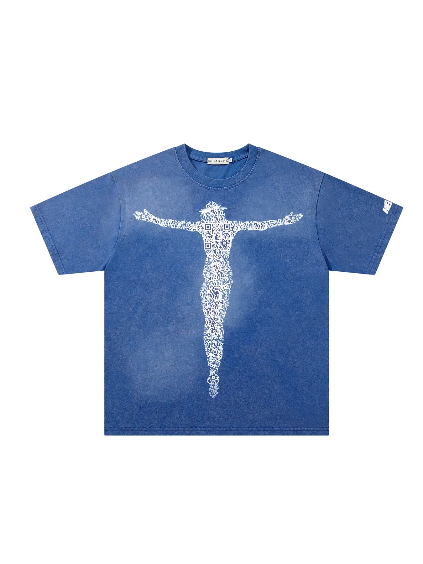 Men's Summer Fashion Round Neck T-Shirt, Vintage Washed Tie-Dye Jesus Portrait & Star Flame Print, Casual Short Sleeve Top, Trendy Streetwear