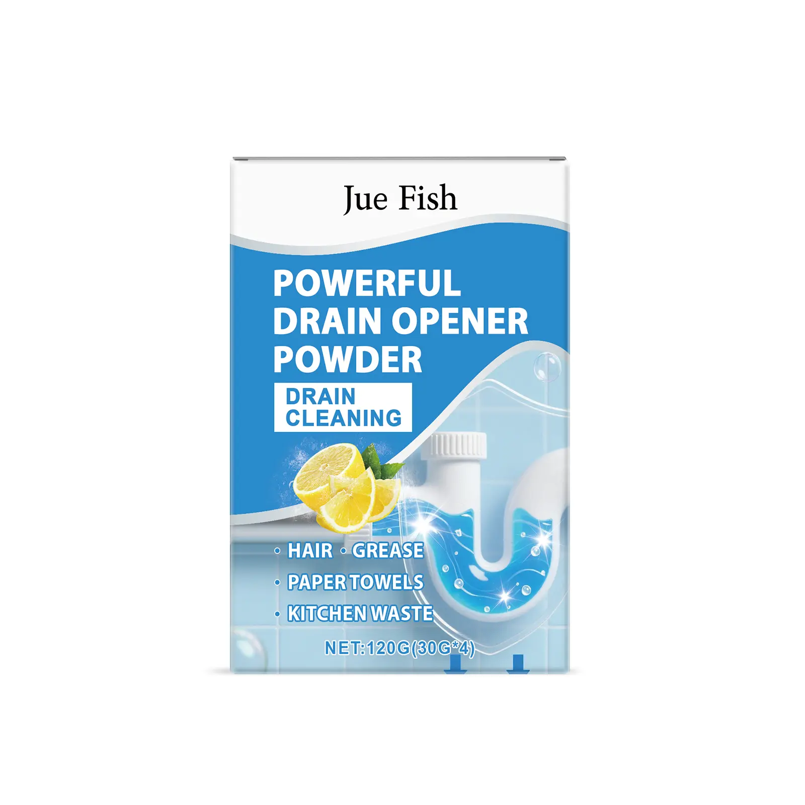 Jue Fish 120g Chemical Blend Powder Pipe Cleaner - Household Cleaning Solution, Single Unit Dirt Dissolver for Kitchen Drains and Sink Pipes, 3-Year Shelf Life, Drain Cleaner