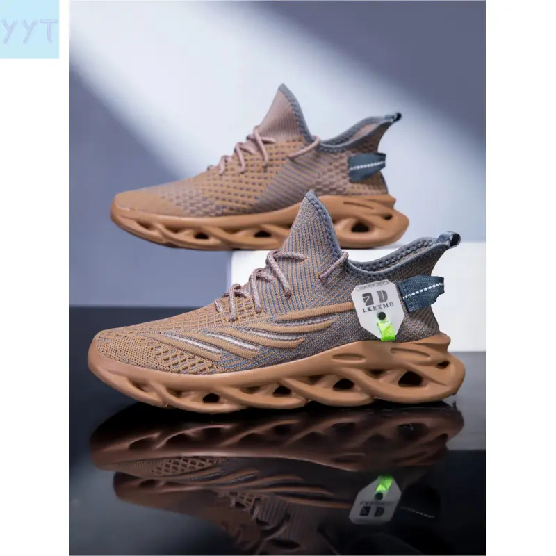 YYT1 Men's Sneakers Casual Breathable Knit Upper Lace-up Shoes Outdoor Mesh Shoes Fashion Lightweight Footwear, Sporty Knitted Running Shoes Runner Shoe