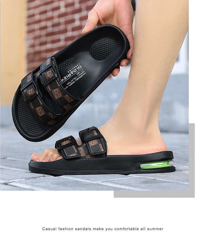 Fashion Slippers for Men 2026 Summer New Design Slides Luxury Leather Slipper Casual Beach Shoes with Air Cushion