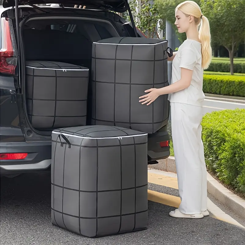 3/6Pcs Black Extra Large Capacity Foldable Storage Bag Zipper Handheld Portable Wardrobe Moving Bag Lightweight Multifunctional Outdoor Laundry Basket For Quilt Sheet Clothes Underwear Home Travel Organizer