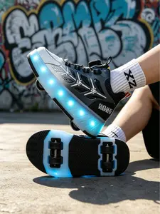 Kids' Glowing Roller Skates, Detachable Wheels, Breathable Mesh, Sporty Style, Unisex, All Seasons, Fabric Upper, Rubber Sole