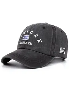 New baseball cap with letter embroidery, distressed wash, outdoor sun protection