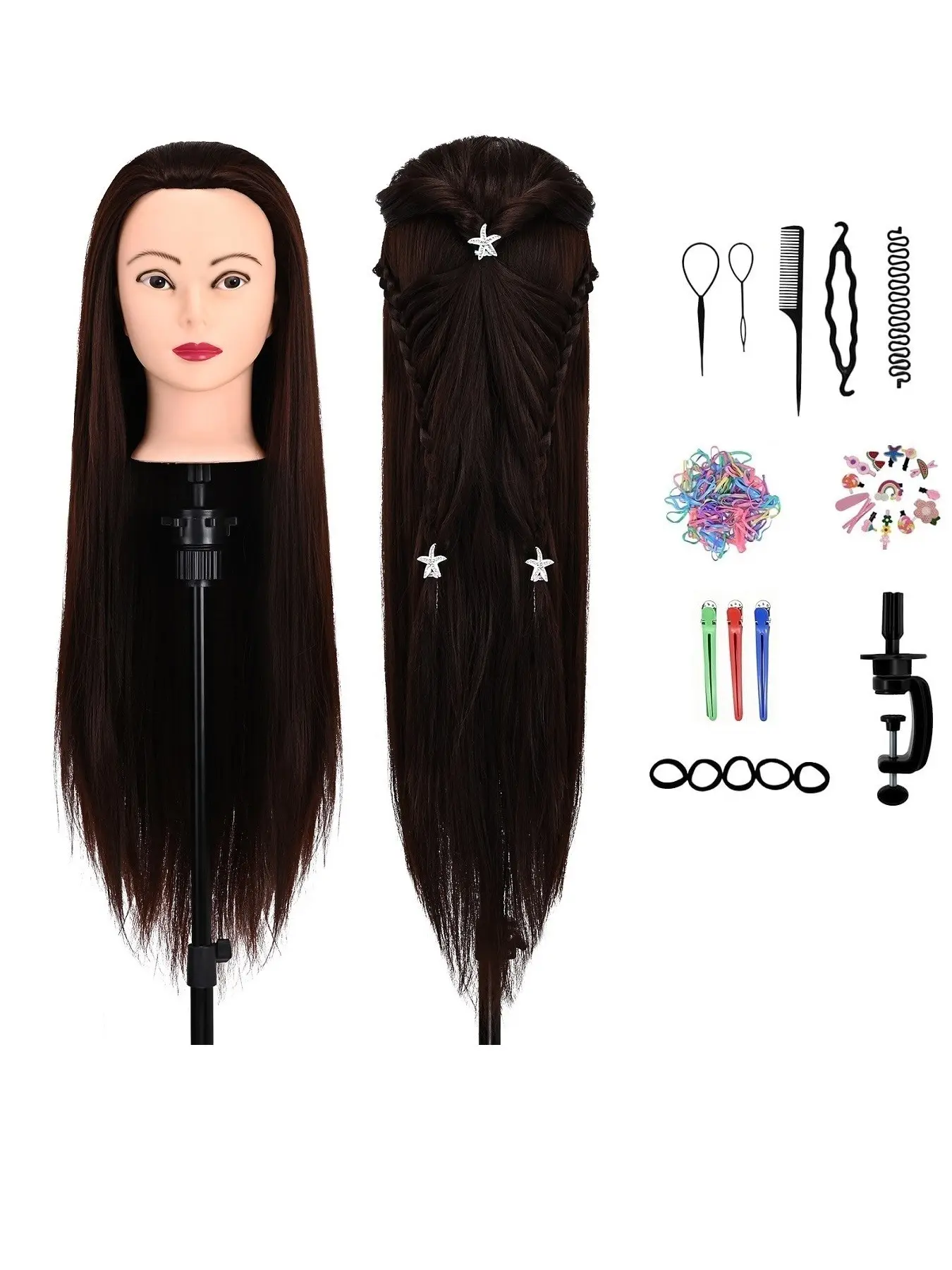 28 Inch Mannequin Head with Hair, Professional Hairdresser Dummy Head for Hairstyling & Makeup, Durable Plastic Material