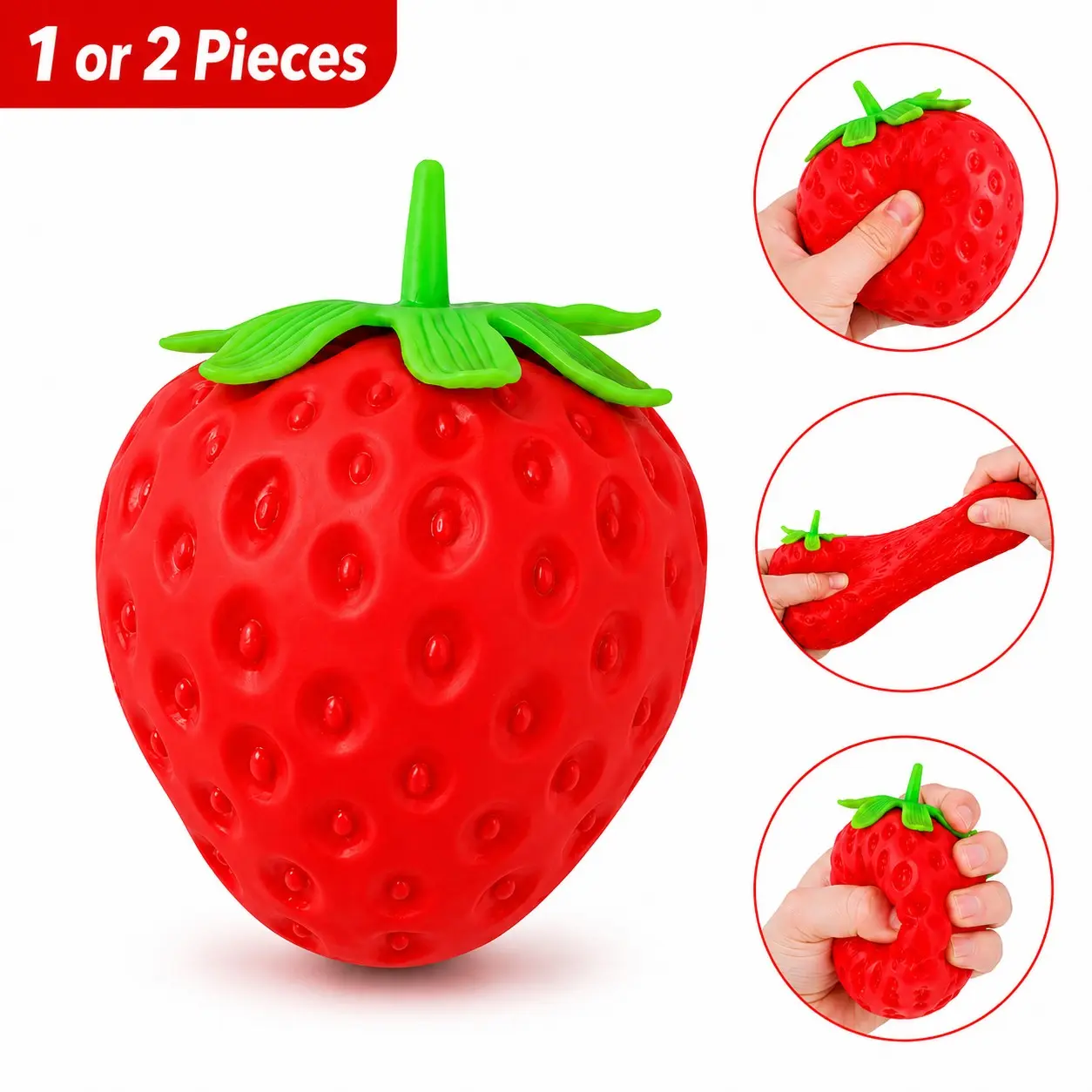 1/2PCS Squishy Squeeze Strawberry Slow Rising Stress Ball, Realistic Fruit Squeeze Toy, Adults Sensory Fidget Strawberry Squishy for Anxiety Relief, Focus Improvement, Desktop Decoration, Soft Stress Balls, Stress Relief Squishies