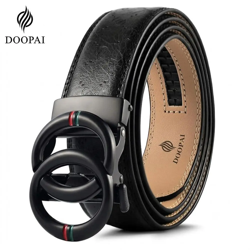 DOOPAI Men's Designer Fashion Leather Belt with Secure Ratchet Buckle and Sliding Adjustable Trim to Fit Size 34-42 for Casual & Dress Wear