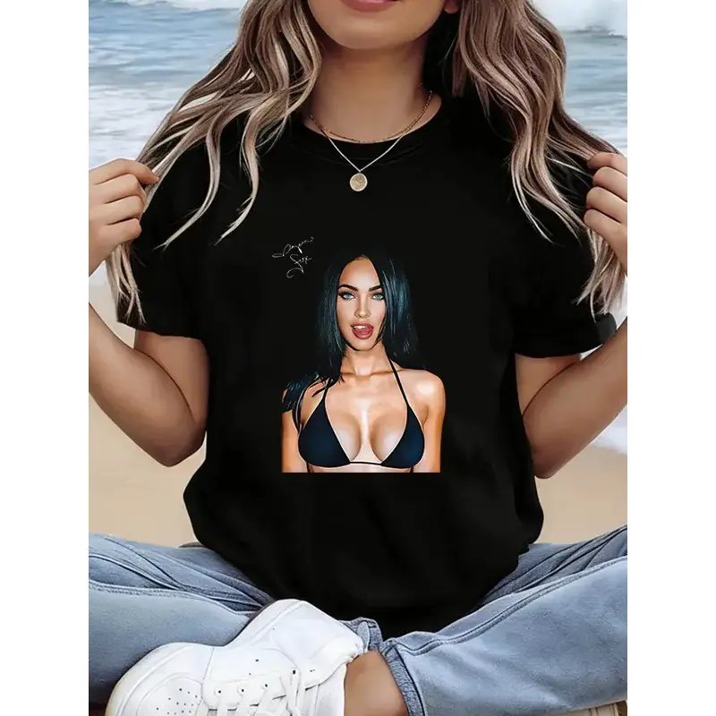 Megan Fox Star T-shirt, famous actress design casual T-shirt, famous music artist retro T-shirt, Hollywood star comfortable fabric T-shirt women tshirt campingessentials