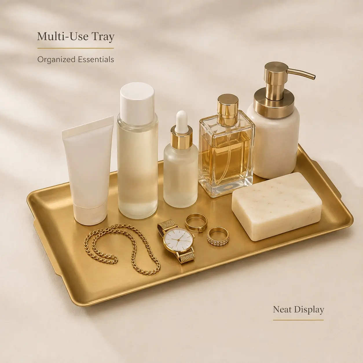 Stainless Steel Cosmetic Jewelry Tray, Bathroom Sink Organizer, Vanity Storage Dish, Multi-Scene Home Organization Tray
