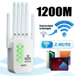 WiFi Extender 2026 with 6 Antennas, AC1200 5GHz/2.4GHz Dual Band Booster, 12,000 Sq.ft Coverage, Supports 100 Devices, Repeater & Ethernet Port, Wifi Range Extender, Wireless Repeater, WiFi Extender Signal Booster, Wifi Booster And Signal Amplifier