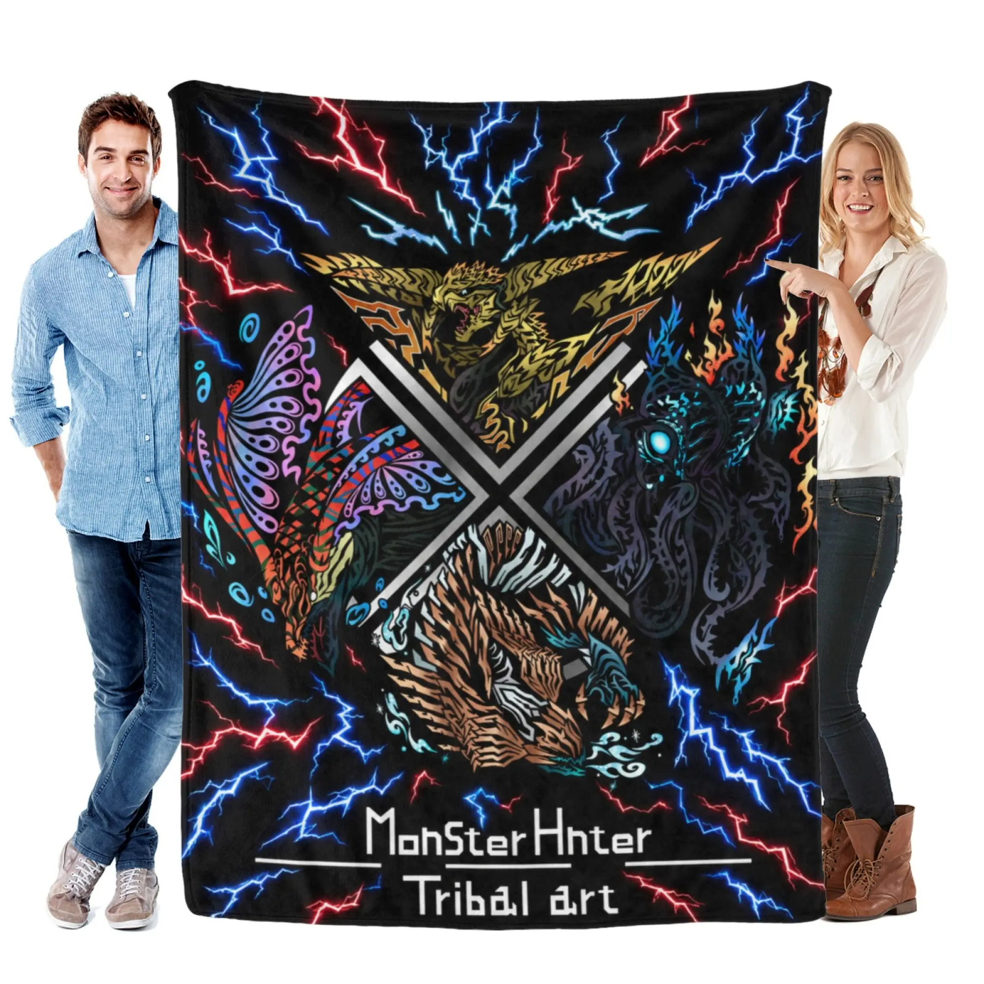 Monster Hunter Design Art Print Blanket Soft Throw Blanket Cool Bedroom Blanket Air-conditioned Room Blanket Warm Nap Blanket for Home & Office Flannel Throw Blankets Kids & Adults Blanket AC Blanket Gamer Graphic Father's Day Gift Idea Graduation Gift