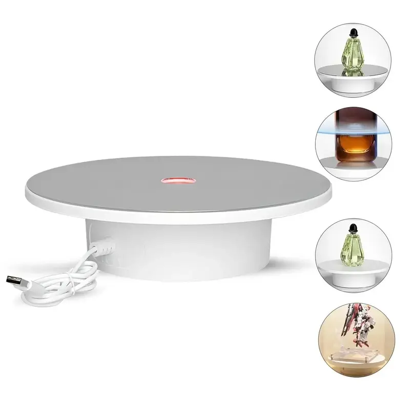 Mini Electric Rotating Display Stand, 360 USB Powered Turntable with RGB Lights, 15cm Diameter, Ideal for Jewelry, Lipstick, Watches, Makeup Table, Live Streaming, Cologne Perfume Stand