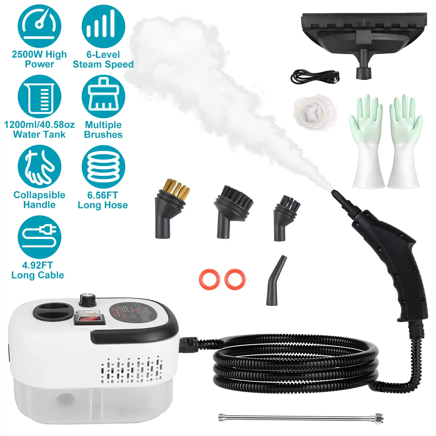 2500W Power Handheld Steam Cleaner - High-Temperature Pressurized Steamer with Gloves, Portable Multi-Purpose Cleaning Machine for Car, Upholstery, Kitchen