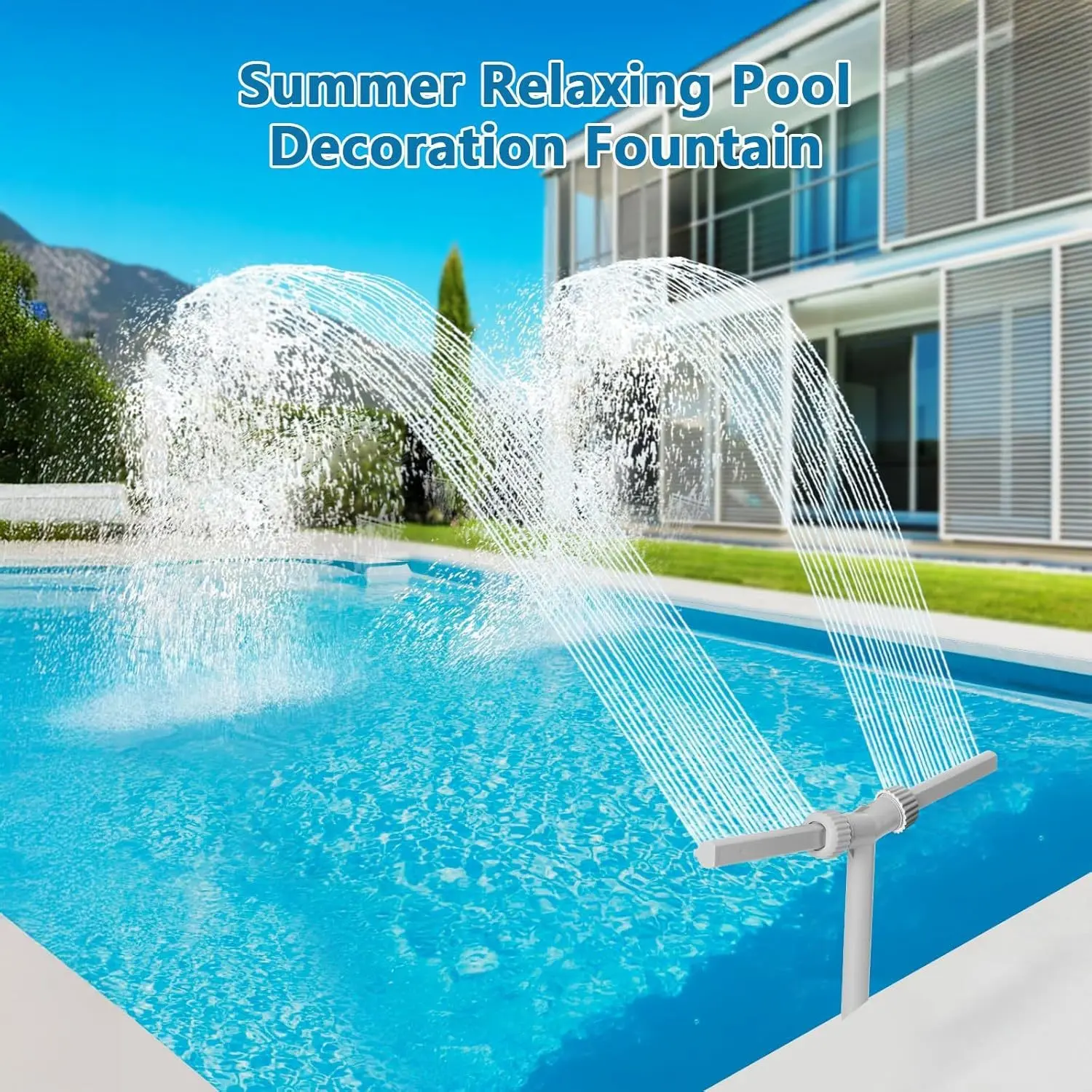 Dual-Head Pool Fountain Spray - Waterfall Pool Sprinkler Fountain Head Sprinklers Adjustable Bracket for Ponds, Gardens, Pools, Patios & Decks | Easy Install, Durable ABS, Gentle Flow for Aeration, Landscaping & Parties