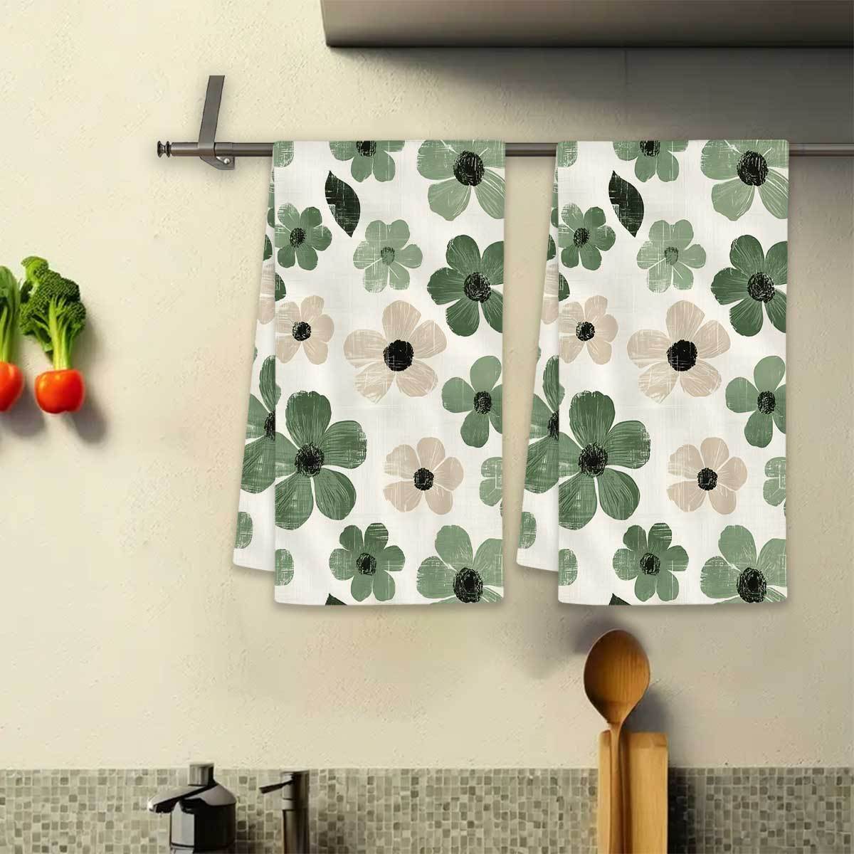 2pcs 23.6x15.7 In Sage Green Floral Farmhouse Kitchen Towels Reusable Dishcloths For Cooking Baking Cleaning Drying - Decorative Hand Towels For Home Bathroom Housewarming Gifts