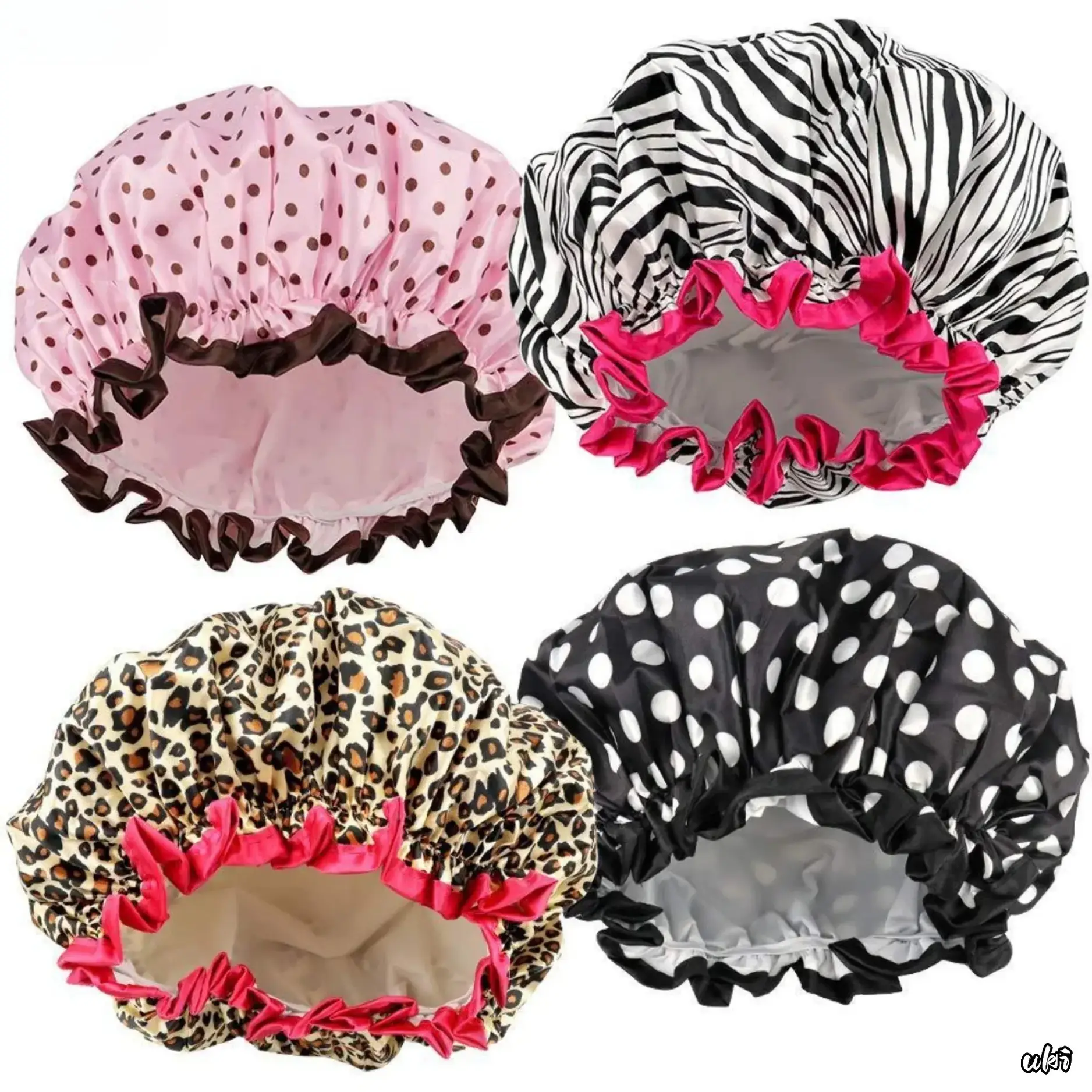 Women’s Ultra-Lightweight Double-Layer Waterproof Elastic Reusable Eco-Friendly Leak-Proof Shower Cap, Adult Hair Cover with All-Round Protection for Bathing, Cooking, Cleansing, Bathroom, Shampoo Cap, One Size