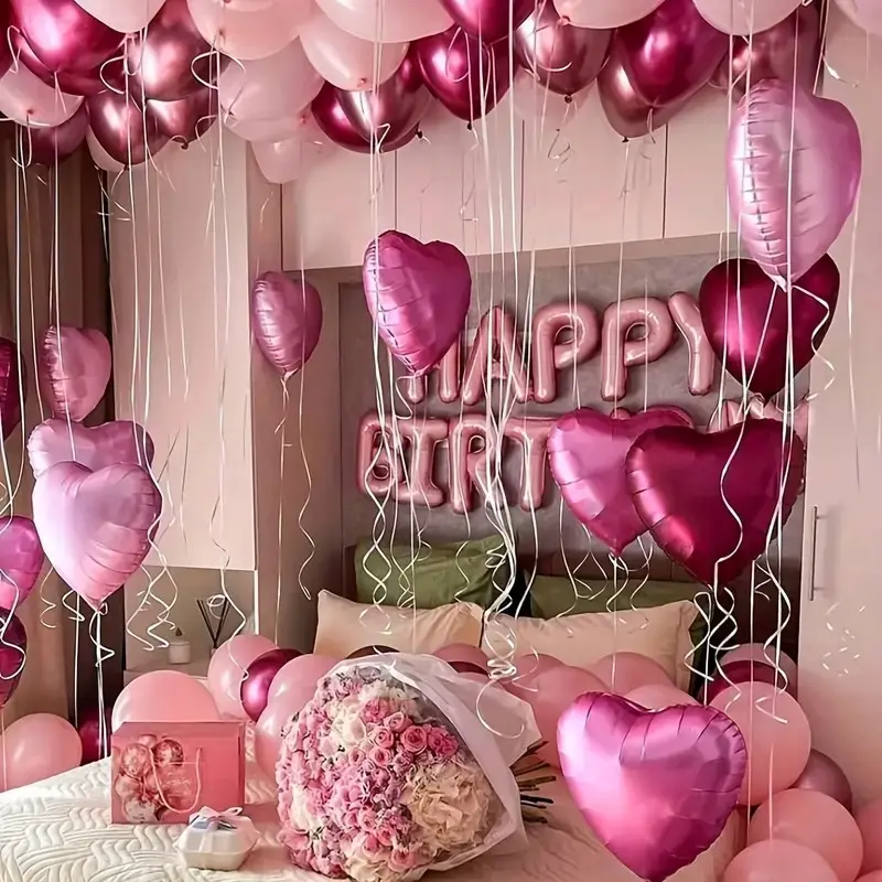Pink Birthday Balloon Set, Pink Heart & Metallic Pink Balloons, 16-Inch Party Balloons for Birthday, Sweet 16, Bachelorette Party, Wedding Shower Decorations, Balloon Party Supplies