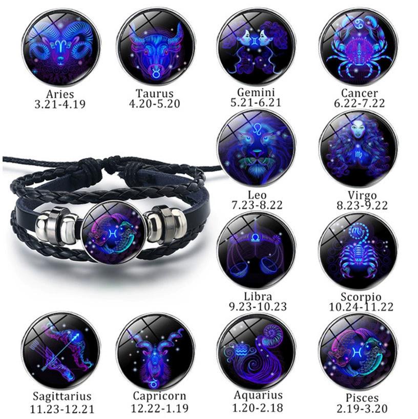 Zodiac Energy Bracelet - A black leather wrap bracelet featuring a glow-in-the-dark design that radiates positive energy.
