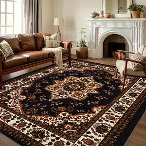 1 piece of extra-large luxury rug, non-slip backing, machine washable, suitable for living rooms and bedrooms, Persian Bohemian style rug, compatible with modern and traditional decor, large-sized living room rug, vintage rug
