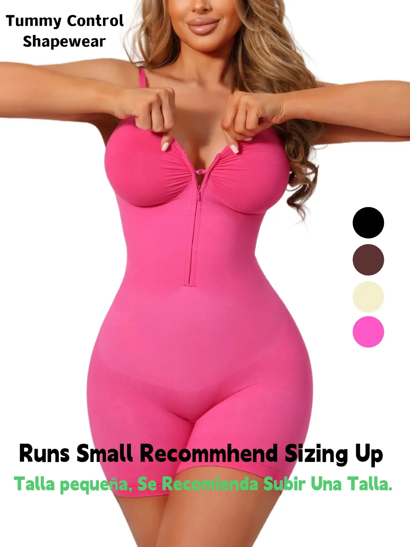Women's Seamless Smooth Shapewear Bodysuit, Front Zipper One-Piece, Tummy Control Butt Lifting, All-Season Wear, Comfortable & Stylish, Underwear, Shaper Bodysuits