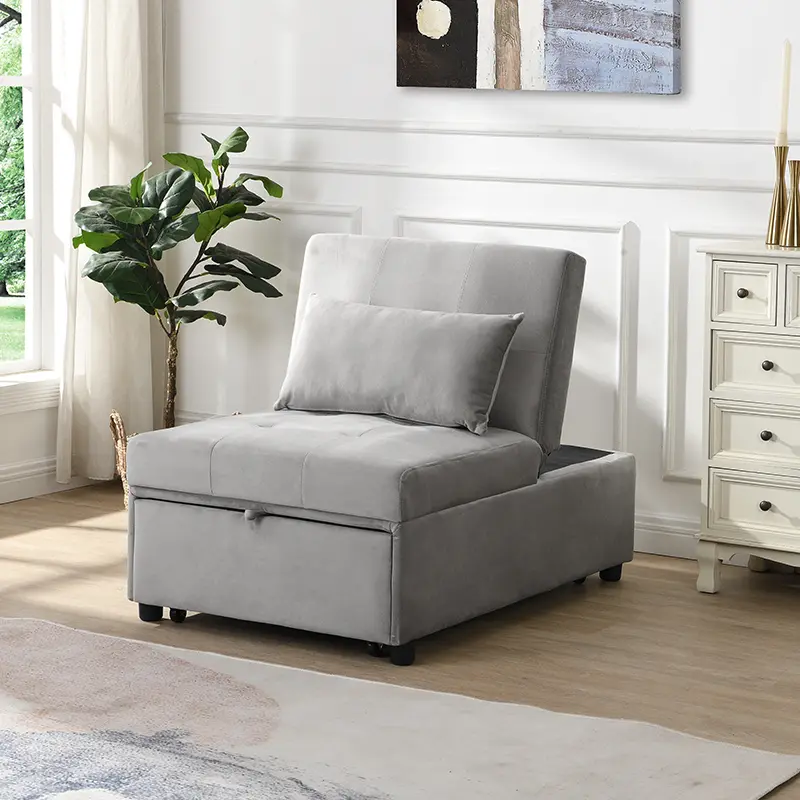 ARCH Folding Ottoman Sofa Bed Gray Convertible Sleeper Chair Guest Bed for Living Room Small Space Multi-Functional Furniture with Backrest, Living Room Furniture for Apartment, Lounge, Family Room, Office and Home Seating, Sofa Couch Seating