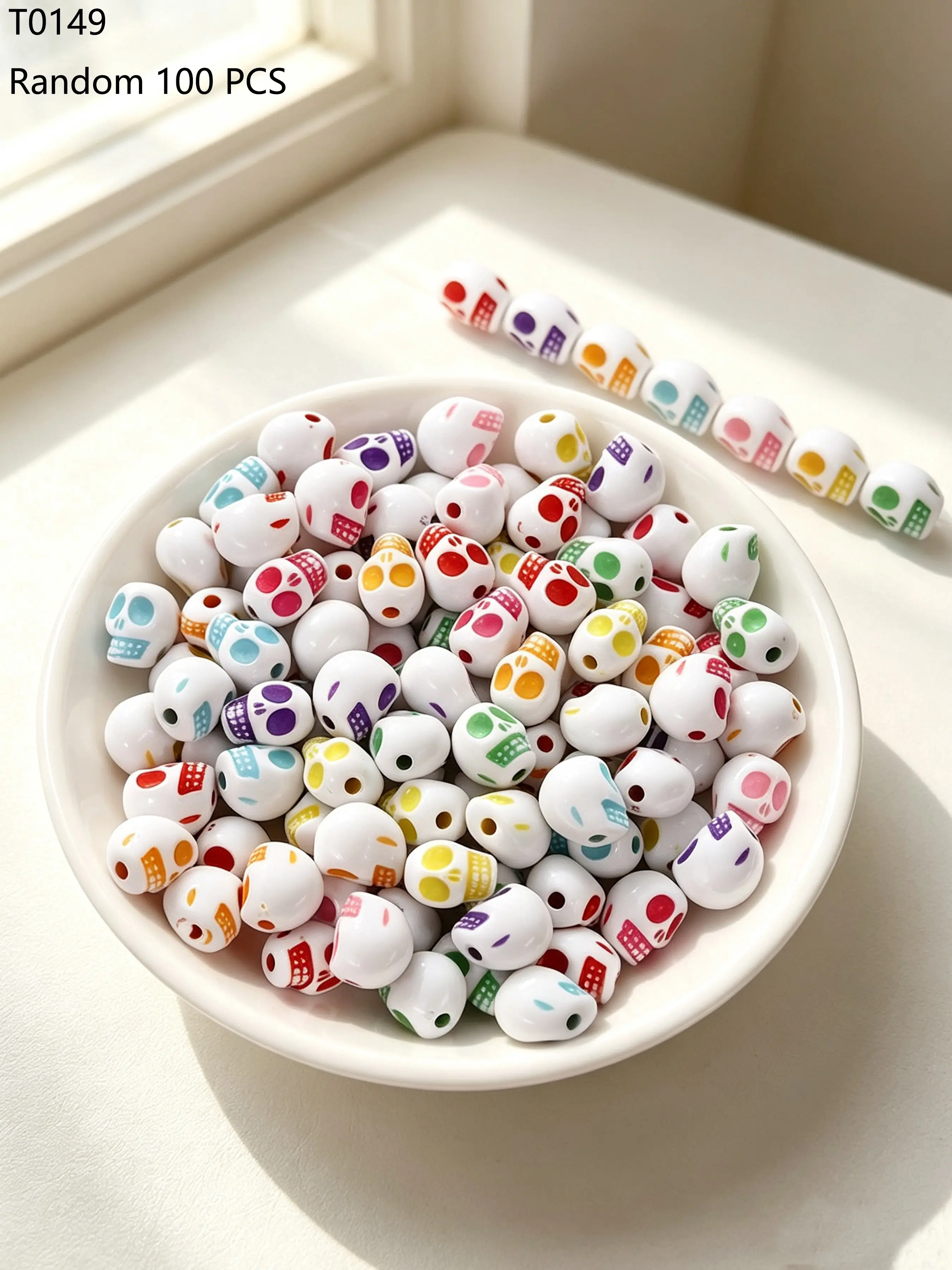 100pcs Acrylic Skull Beads for DIY Jewelry, Punk Halloween Accessories, Bulk Craft Supplies for Bracelets, Necklaces, Keychains, Phone Charms, Hair Clips