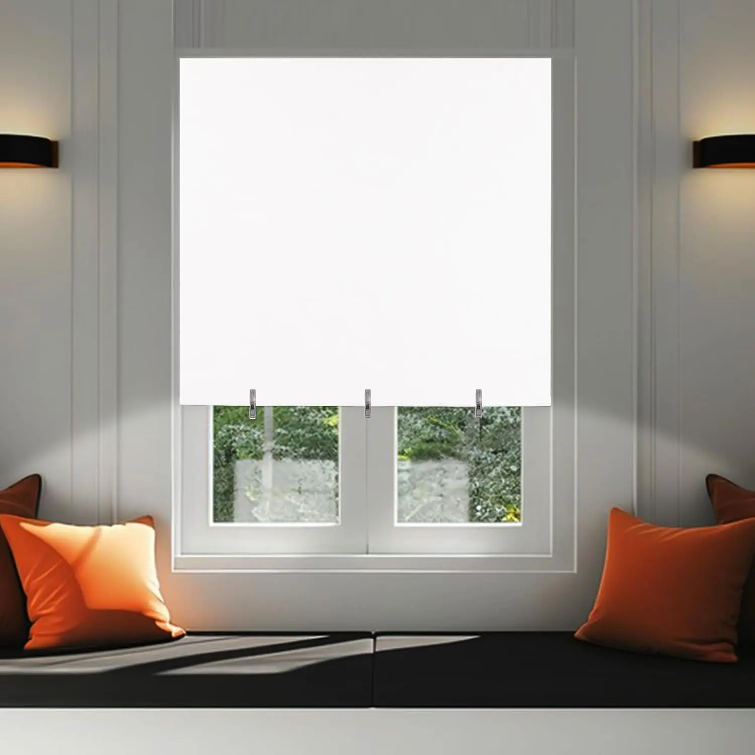 Blackout Shades No Stick on Roll Up Temporary Window Blinds