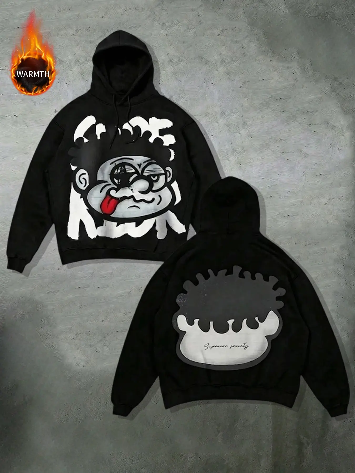 Cartoon Graffiti Print Hoodie Men Vintage Streetwear Hooded Sweatshirt