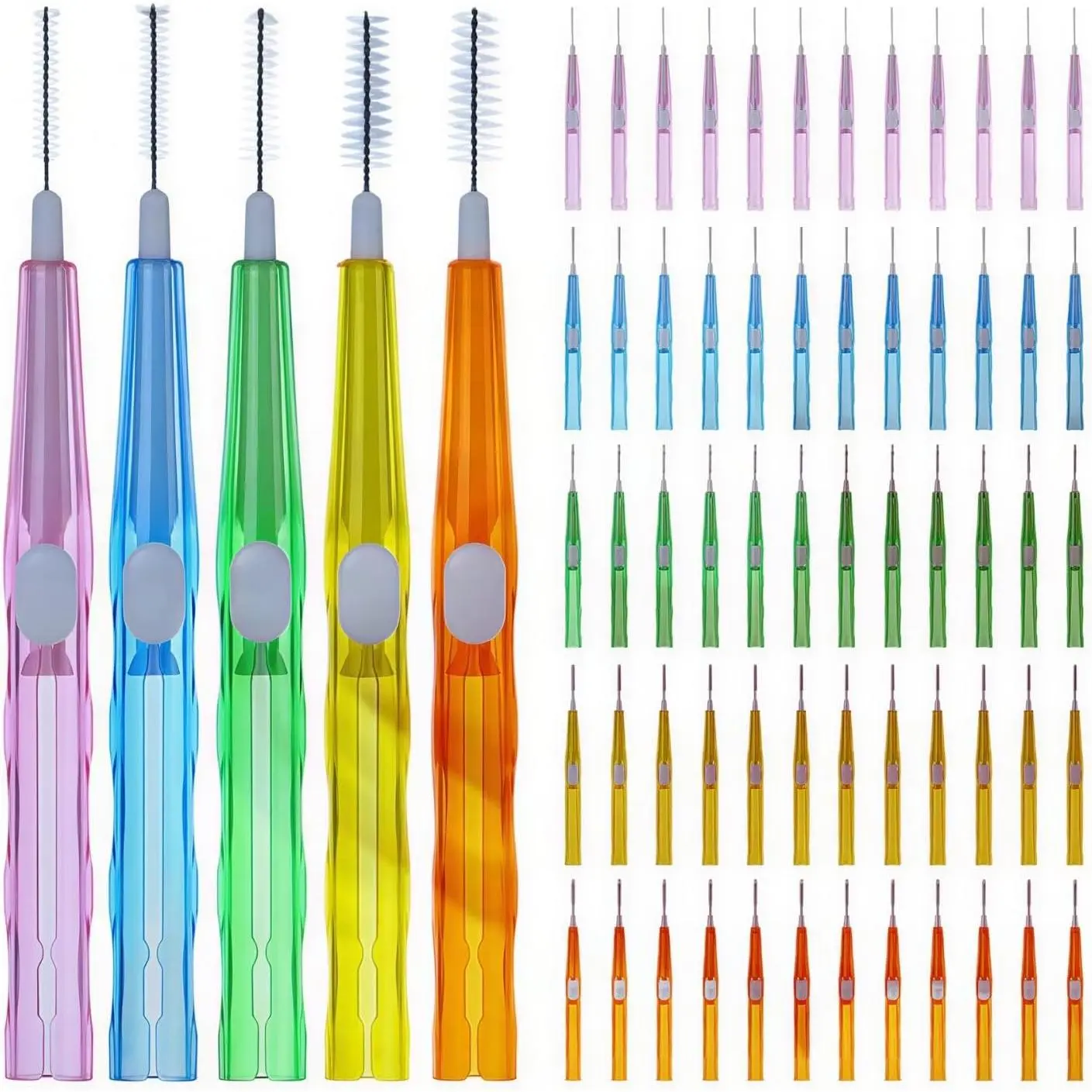 60-Piece Multi-Size Braces Interdental Brushes with Honey & Antioxidants, Elastic Tip Brush Heads, Bright Colors, Oral Dental Hygiene Flosser Tool for Cleaner Teeth