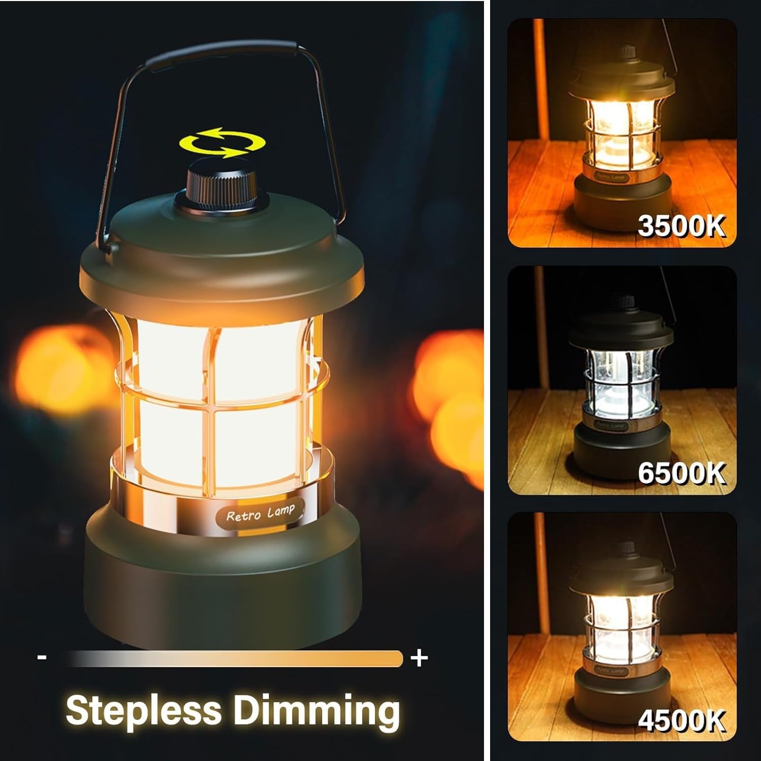 Multi-Functional Camping Lamp with Flashlight and String Light Features, Waterproof Retro Outdoor Lantern for Emergency Use, Portable Rechargeable Hanging Light